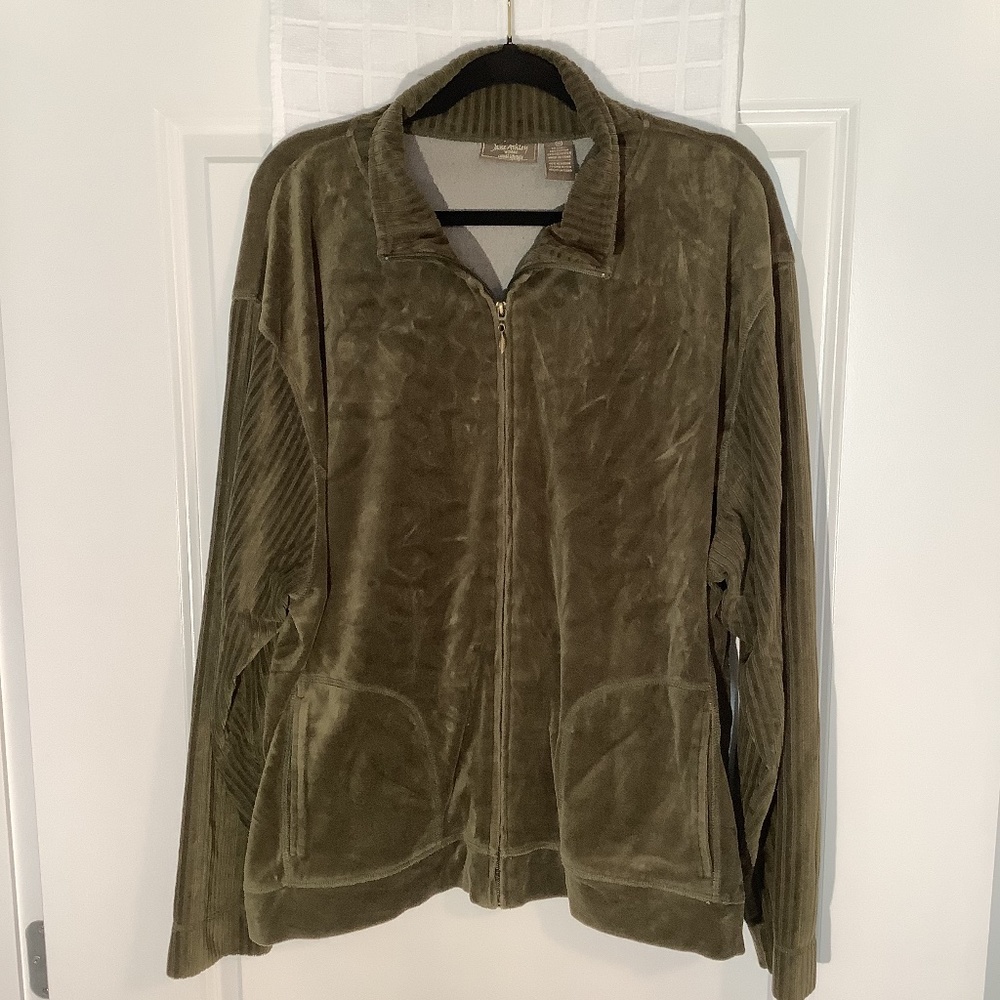 Jane Ashley Women Zipper Up Faux Valor Lightweight Jacket Army Green Size 3X